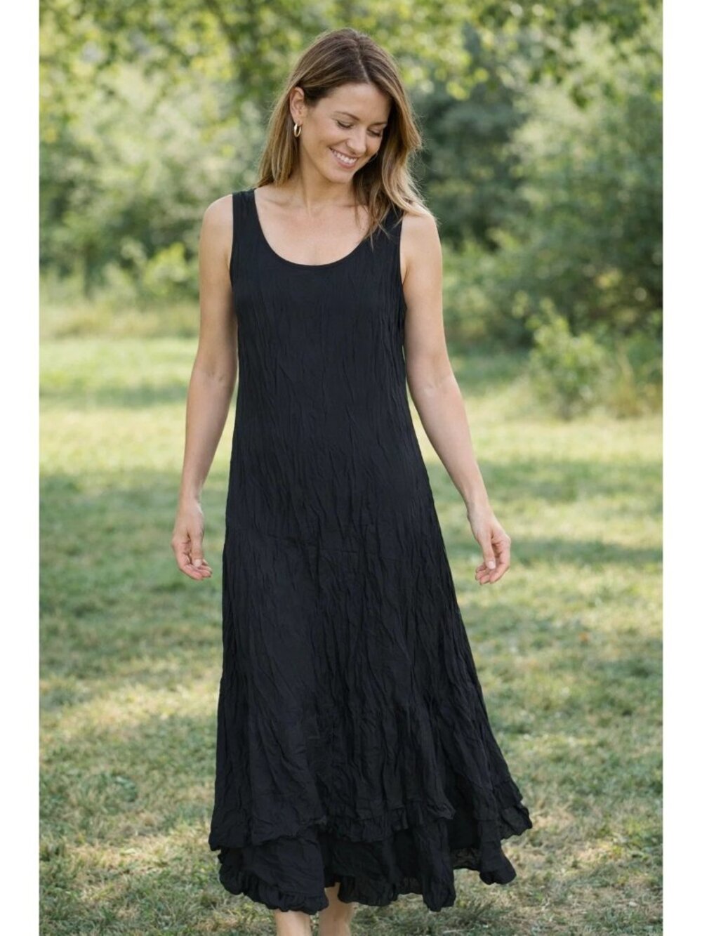 J Jill size XS Crinkle Crepe Black Midi Dress Elegant Classic 100% Silk